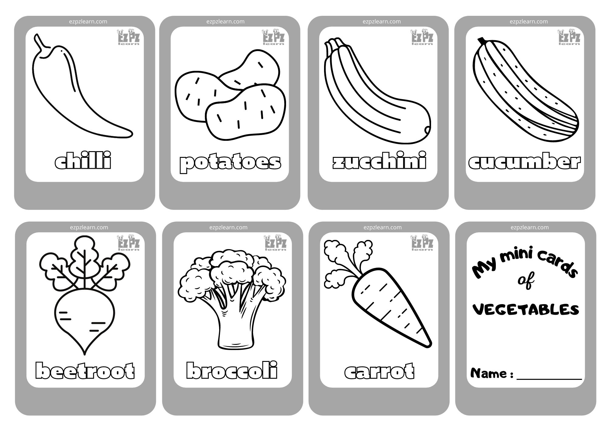 Vegetables 2 Chilli Mini Cards Coloring